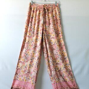 New Look Womens Pink Drawstring Waist Side Slit Floral Harem Pant Size Large